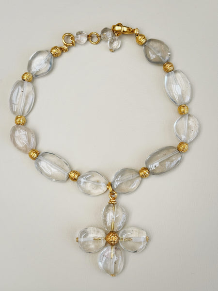 CHANEL Resin and Gold Plated Beads Cross Necklace, circa 1999