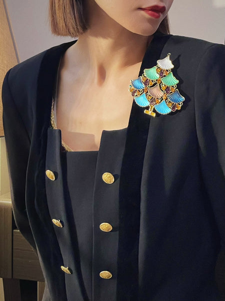 Cristobal London XL multicolour glass and crystals Christmas tree brooch (vintage) | on slowness