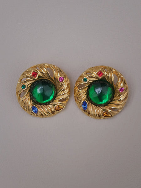 YSL Green Jelly Earrings with Colourful Crystals