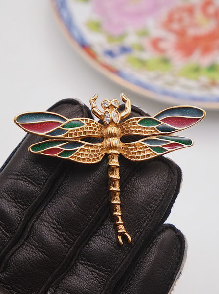 Chr Dior multi-colour enamel dragonfly brooch (vintage)