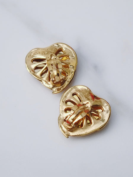 YSL Yves Saint Laurent orange hearts earrings (Vintage)