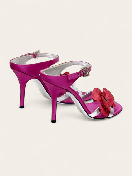 Louis Vuitton metallic silver and pink satin sandals (Vintage)