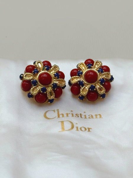 Christian Dior Faux Coral Beads Earrings, dated 1968 (Vintage)