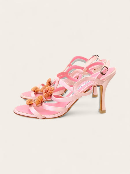 Manolo Blahnik daisies pink satin sandals (Vintage)