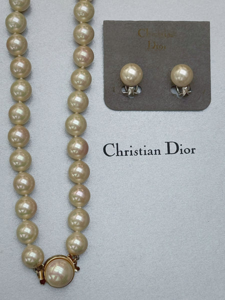 Christian Dior Imitation Pearls Necklace and Earrings Set (Vintage), Circa 1980s