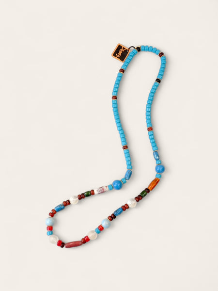 YSL multi-colour glass and hand-painted ceramic beads long necklace (vintage)