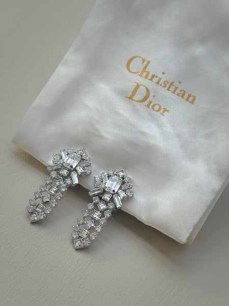 Christian Dior Sparkly Crystal Earrings (Vintage), Circa 1970s