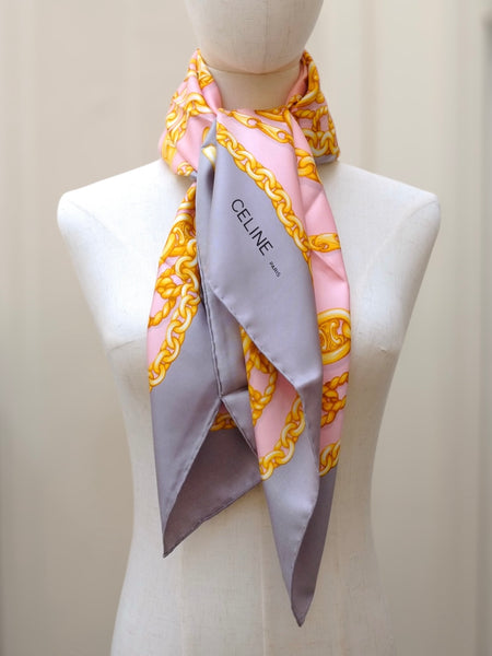 Celine iconic golden logo globe celestial stars silk scarf (vintage) | on slowness
