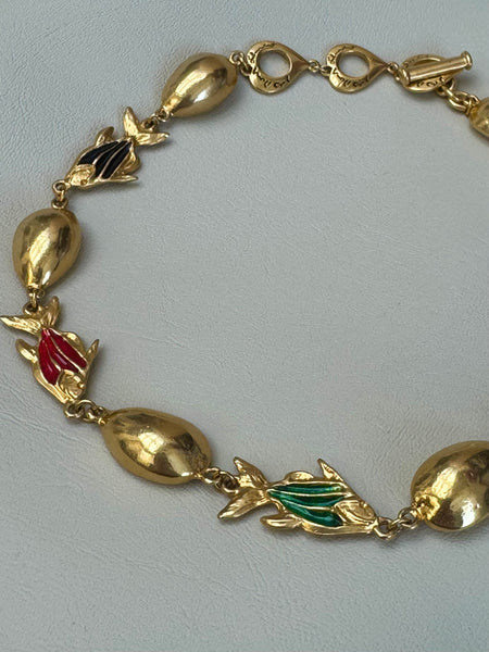 YSL Gold Plated Necklace with Fish