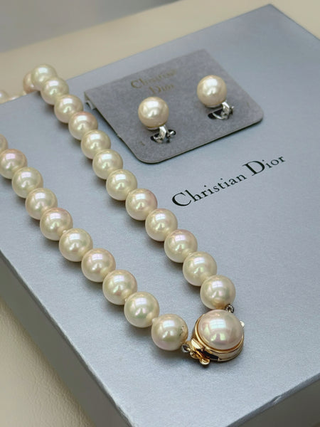 Christian Dior Imitation Pearls Necklace and Earrings Set (Vintage), Circa 1980s