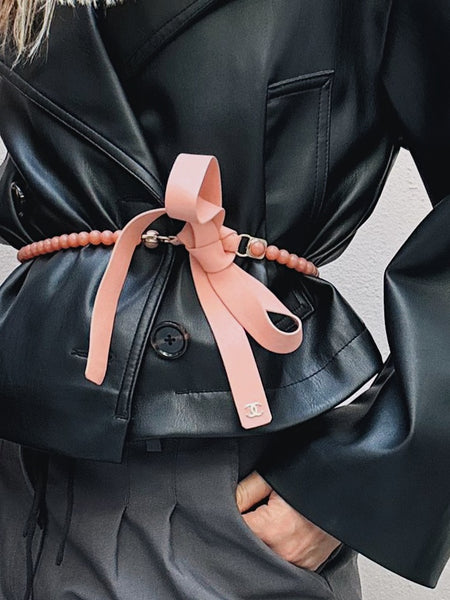 CHANEL 22A glass beads pink leather belt