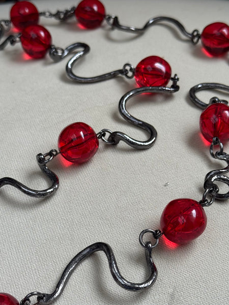 Cecile Jeanne Twisted Red Resin Beaded Necklace (Vintage)