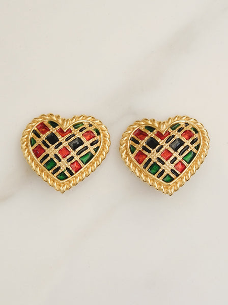 Butler & Wilson Scotch Tartan pattern Heart earrings (vintage) | on slowness