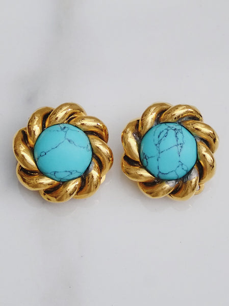 Vintage CHANEL turquoise stone earrings | ON SLOWNESS