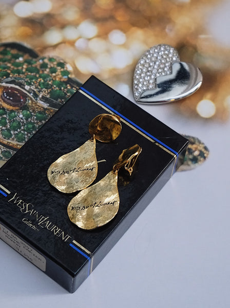 Pre-loved Vintage YSL Yves Saint Laurent chunky golden earrings | on slowness