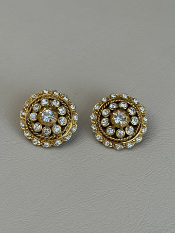 CHANEL Button Earrings with Crystals (Vintage), Circa 1980s