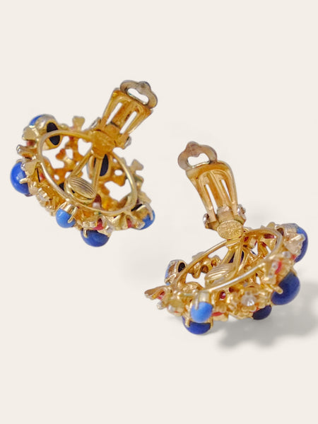 Chr Dior 1967 blue and coral colours cabochon earrings (Vintage)