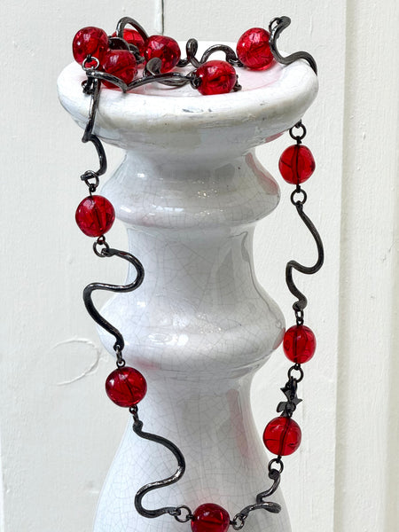 Cecile Jeanne Twisted Red Resin Beaded Necklace (Vintage)