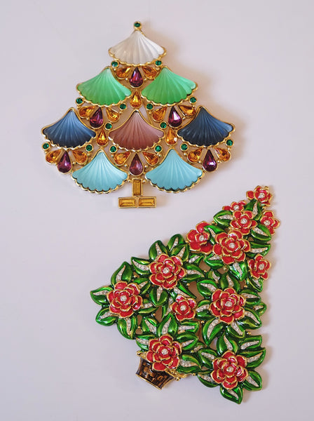 Cristobal London XL multicolour glass and crystals Christmas tree brooch (vintage) | on slowness
