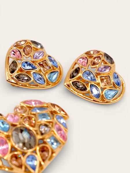 YSL Crystalized Aphrodite hearts earrings and brooch (vintage)