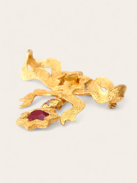 YSL Yves Saint Laurent golden raffia bow dangling brooch (Vintage)