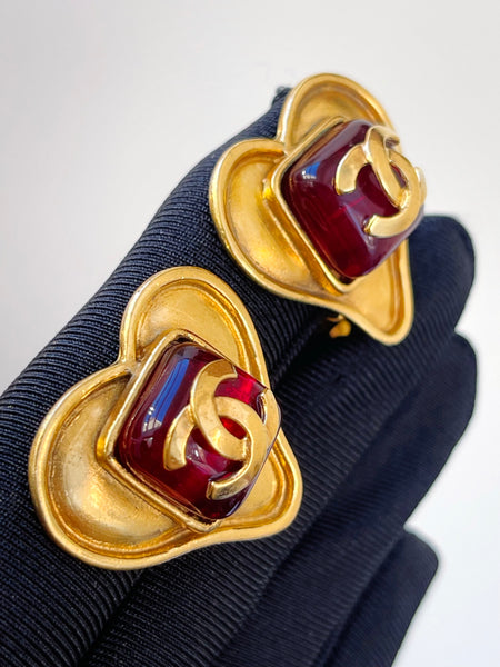 Chanel heart earrings with red gripoix glass (vintage)