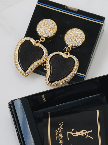 YSL wood heart earrings (vintage)