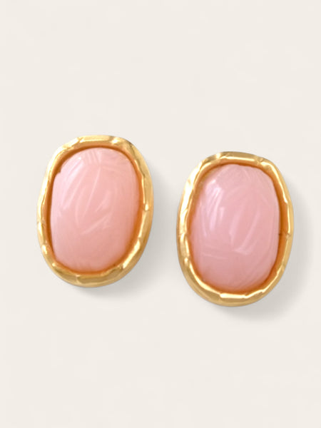 Givenchy pastel pink scarab oval earrings (vintag