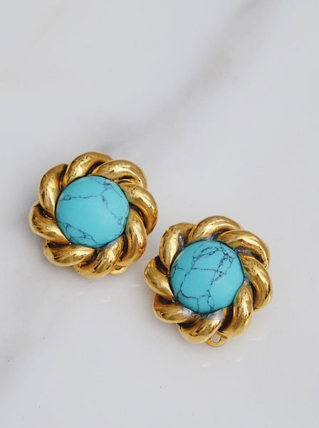 Vintage CHANEL turquoise stone earrings | ON SLOWNESS