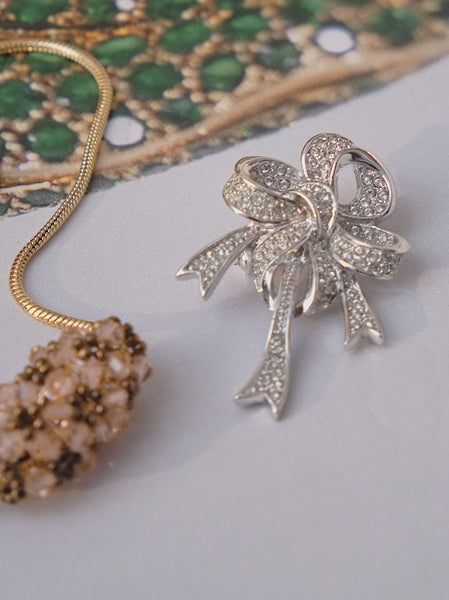 Chr Dior Crystal-Encrusted Bow Ribbon Brooch (Vintage)