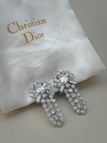 Christian Dior Sparkly Crystal Earrings (Vintage), Circa 1970s