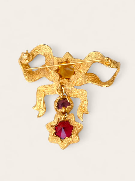 YSL Yves Saint Laurent golden raffia bow dangling brooch (Vintage)