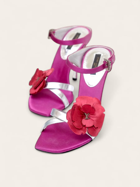 Louis Vuitton metallic silver and pink satin sandals (Vintage)
