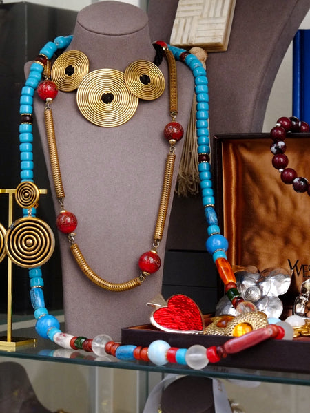 YSL multi-colour glass and hand-painted ceramic beads long necklace (vintage)