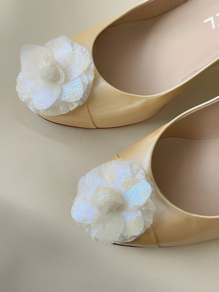 Chanel yellow patent leather with camellia flowers high heel (Vintage)