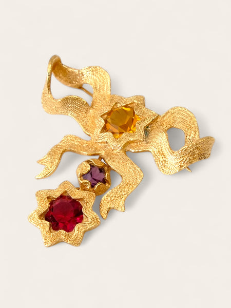 YSL Yves Saint Laurent golden raffia bow dangling brooch (Vintage)