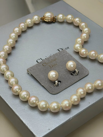 Christian Dior Imitation Pearls Necklace and Earrings Set (Vintage), Circa 1980s