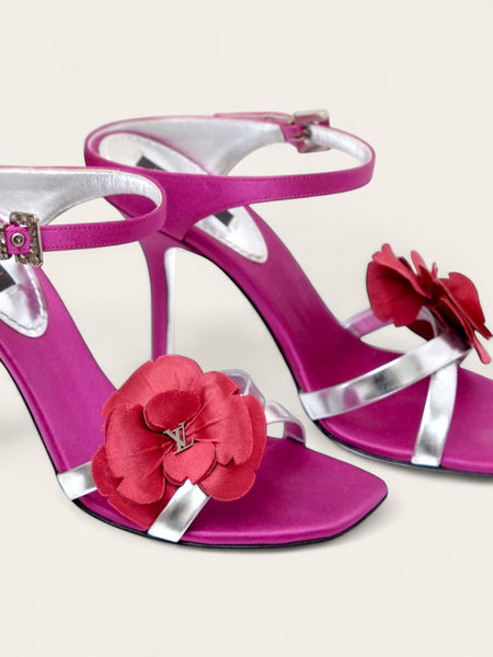 Louis Vuitton metallic silver and pink satin sandals (Vintage)