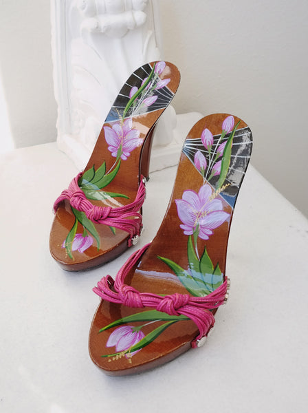 Dior by John Golliano handpained wood sandals (Vintage)