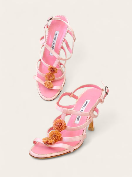 Manolo Blahnik daisies pink satin sandals (Vintage)