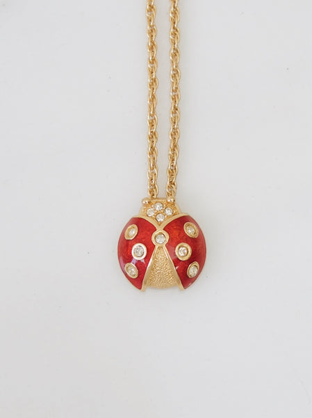 Chr Dior Red Ladybug Pendant Necklace (Vintage)