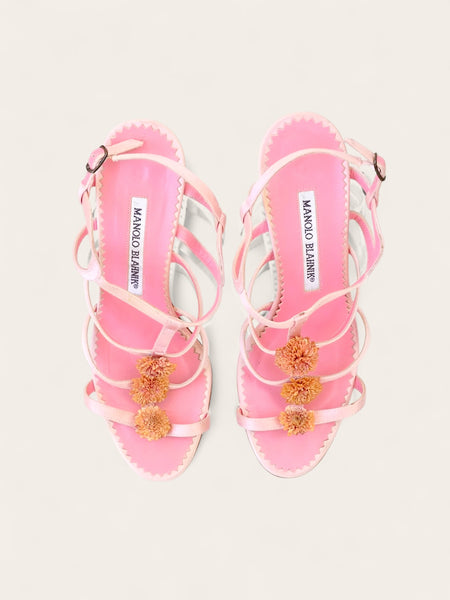 Manolo Blahnik daisies pink satin sandals (Vintage)