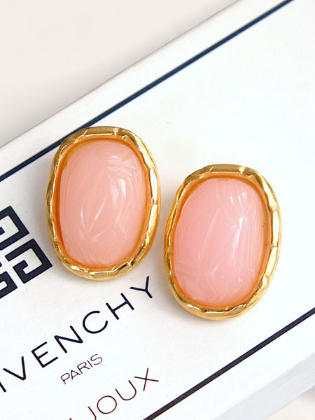 Givenchy pastel pink scarab oval earrings (vintag
