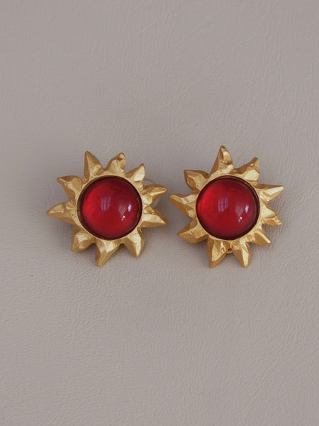 Edouard Rambaud Red glass SunBurst Earrings (Vintage)