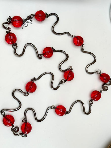 Cecile Jeanne Twisted Red Resin Beaded Necklace (Vintage)