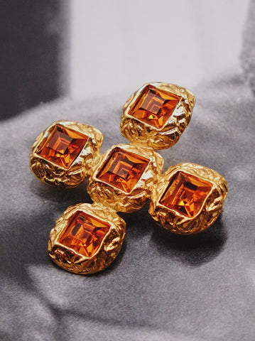 YSL Yves Saint Laurent orange crystals cross pin brooch (Vintage) | on slowness