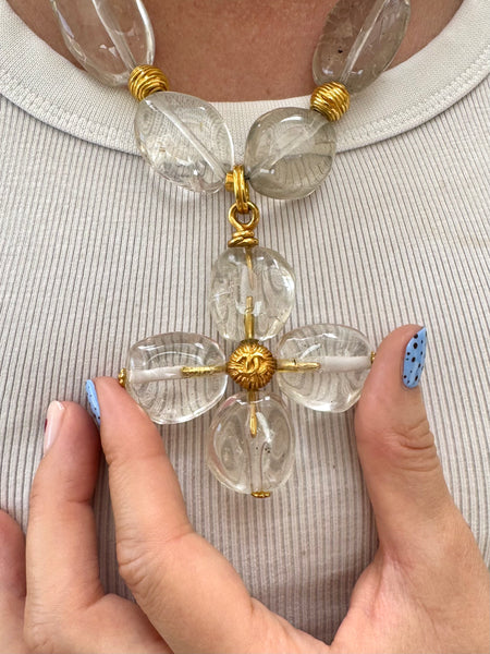 CHANEL Resin and Gold Plated Beads Cross Necklace, circa 1999