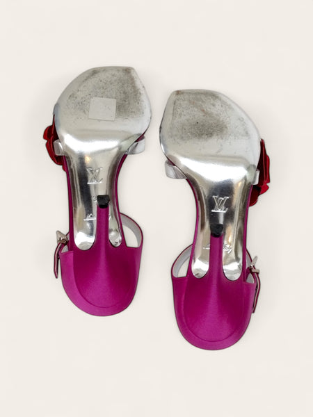 Louis Vuitton metallic silver and pink satin sandals (Vintage)