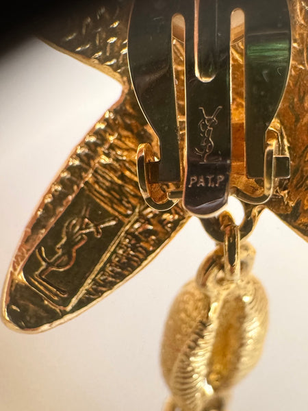 YSL Gold Plated Starfish and Red Fish Earrings