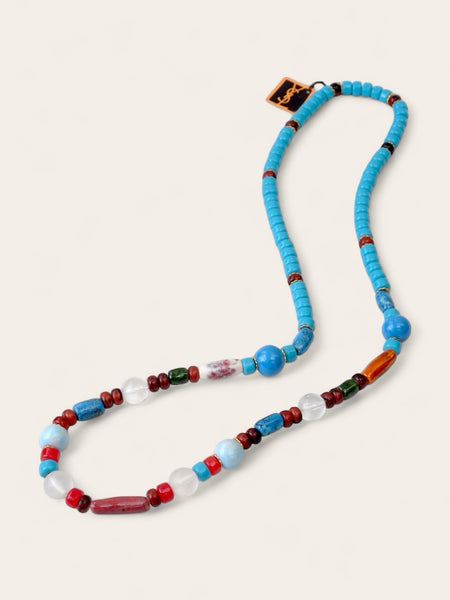 YSL multi-colour glass and hand-painted ceramic beads long necklace (vintage)